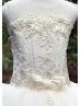 Sheer Neck Ivory Lace Tulle Flower Girl Dress Baby Baptism Dress